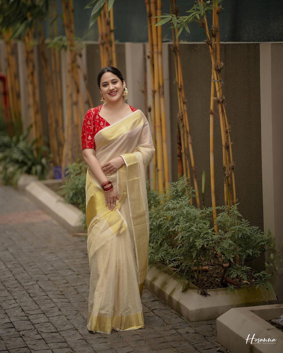 Malayalam Actress Miya George Images in Yellow Saree Red Blouse